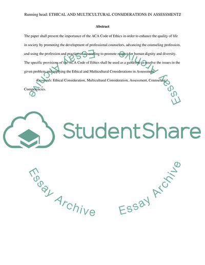 Ethical and Multicultural Considerations in Assessment