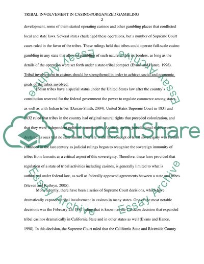 Tribal involvment in casinos/organized gambling