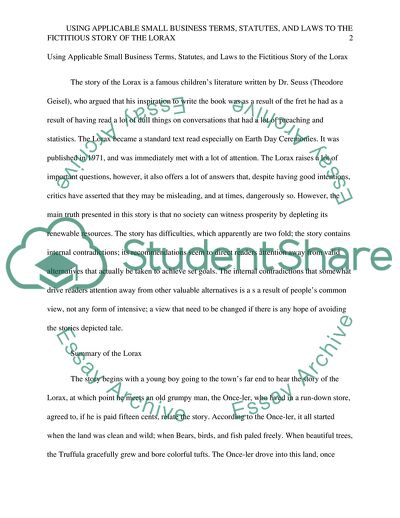 Using Small Business Terms, Statutes, and Laws to the Fictitious Story of the Lorax