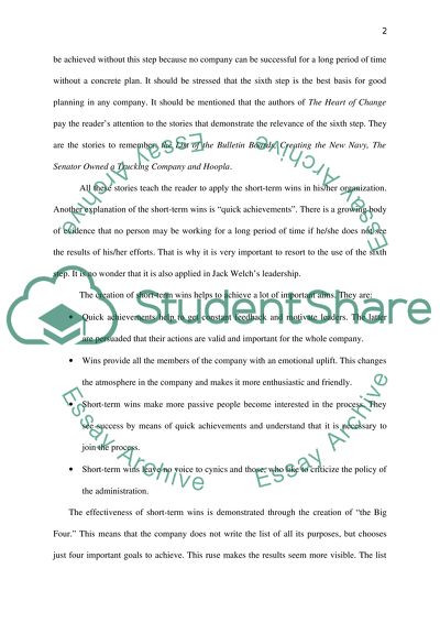 Create Short-term Wins step 6 - The Heart of Change book - GE case + executive summary