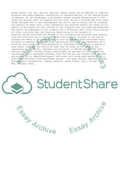 Essay Topics For Research Paper Randy Pausch The Last Lecture Reprised Sample Essay For High School Students also Terrorism Essay In English Randy Pausch The Last Lecture Reprised Essay Example Topics And Conscience Essay