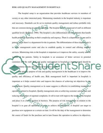 Risk and Quality Management in Hospitals