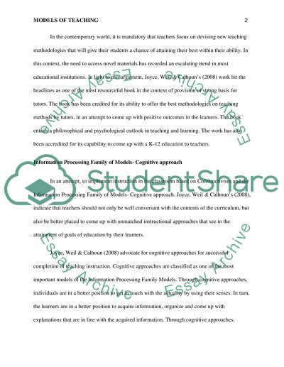 Models of Teaching Paper