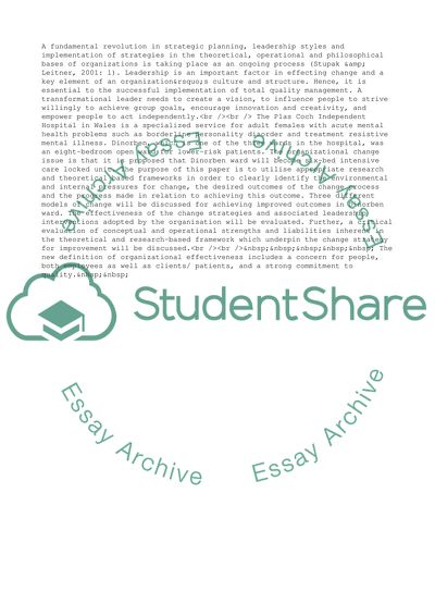 Strategy for Change and Associated Leadership Interventions in Acute Psychiatric Ward of Hospital