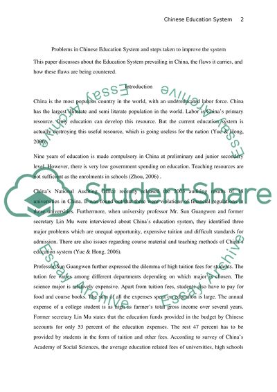 Problems in Chinese Education System and steps taken to improve the system