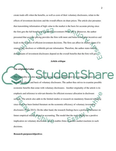 Accounting: A Critique of An Academic Article: Voluntary Disclosure and Investment