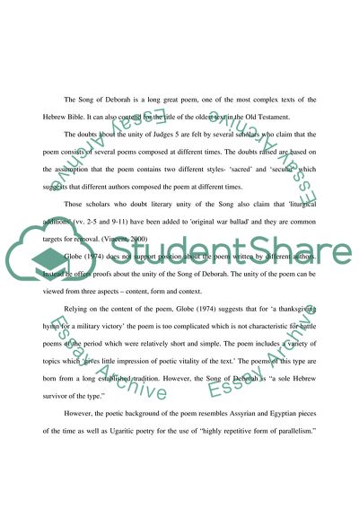 Literary Structure and Unity of the Song of Deborah