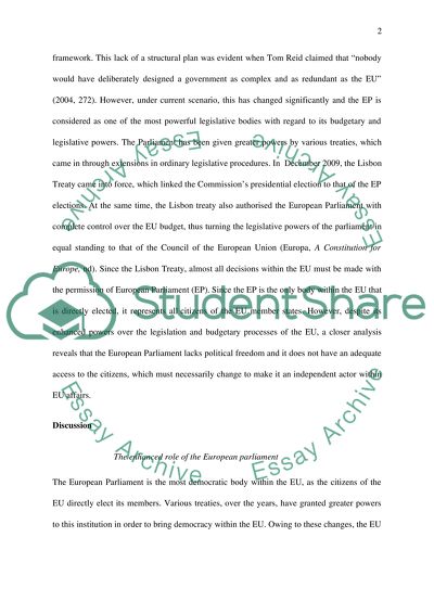 European Parliament as an independent actor in EU affairs