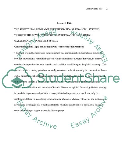 The Structural Reform of the International Financial Systems through the Development of Islamic Finance