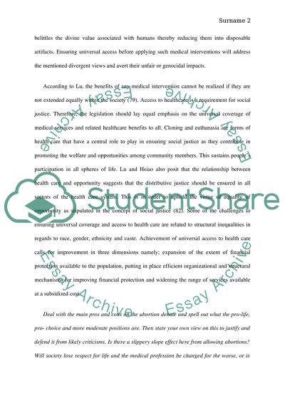 Social Justice, Access to Health Care and Abortion Debate