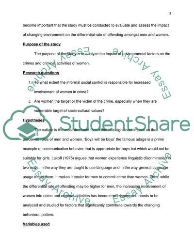Role of Informal Social Control in Gender Specific Crime and Criminal Activities, Especially Women