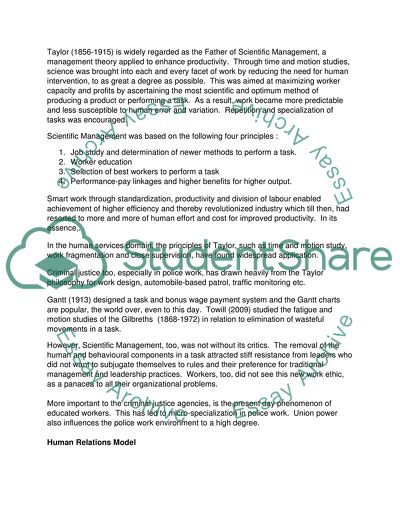 Scientific Management and Human Relations Model in Criminal Justice