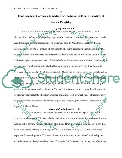 Client Attachment to Therapist