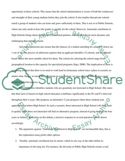 Entrance to High school should not be automatic