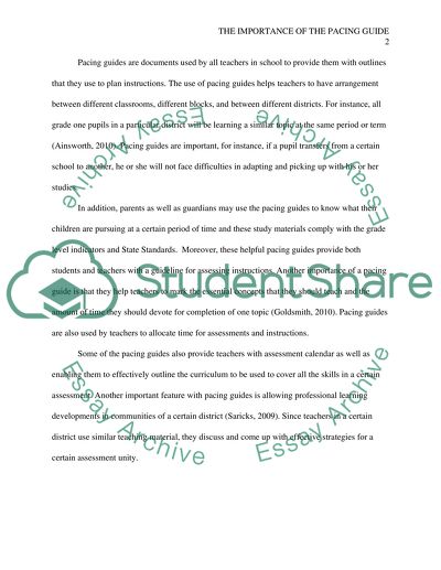 A paper to explain the importance of the Pacing Guide