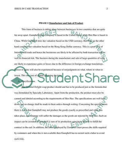 Manufacture and Sale of Product