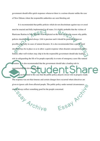 The Role of Public Policy in Providing Relief to the People Affected by the Hurricane