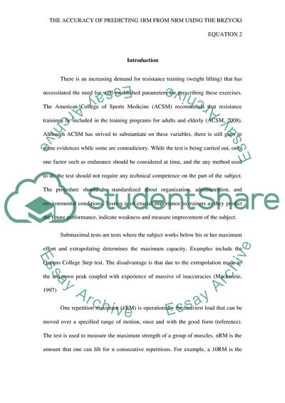 The Accuracy of Predicting 1RM from nRM using the Brzycki Equation