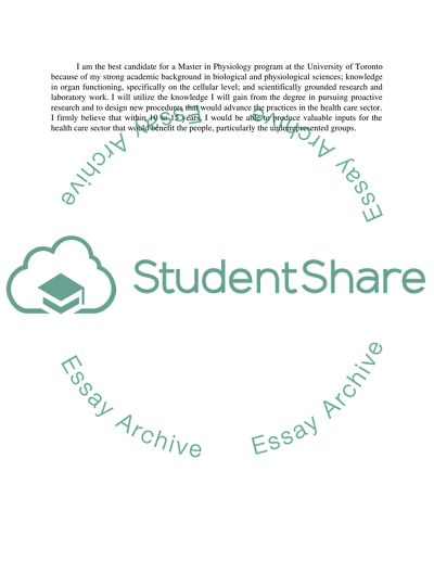 A Masters in Physiology to Promote Health Care