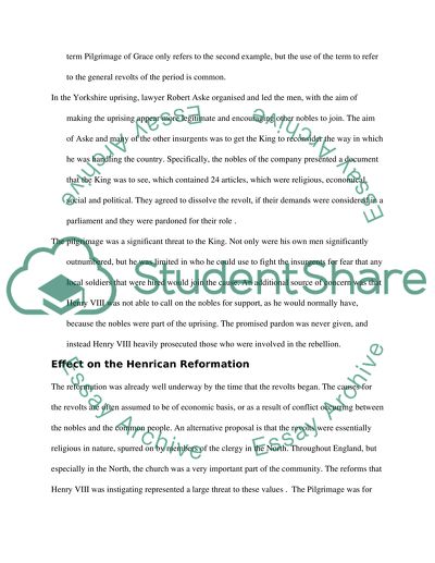 The Role of the Piligimage of Grace in the Henrican Reformation