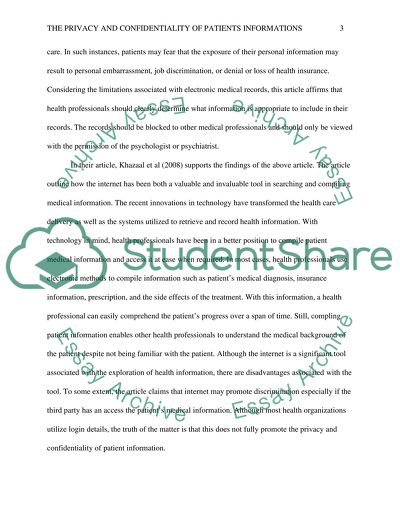 The Privacy and Confidentiality of Patients Information