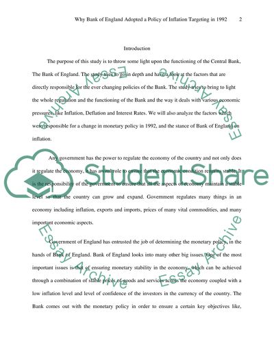 Inflation Targeting Policy for Bank of England