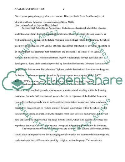 Analysis of Identities, Observations Made at Sagesse High School