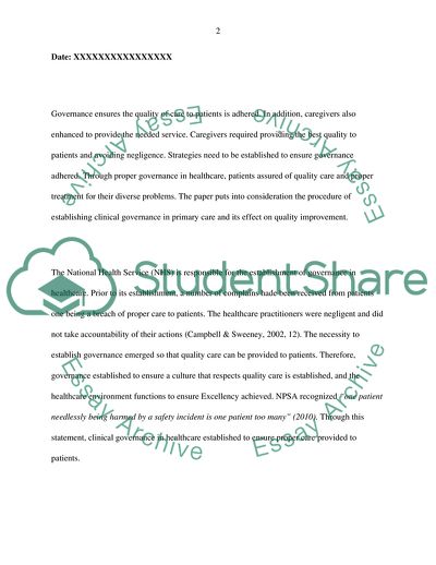 The Impact of Governance Processes on the Quality of Care and the Management of Risks
