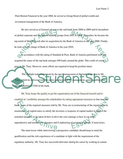 Prospective Candidate for the Coveted Position of Chief Executive of Bank America