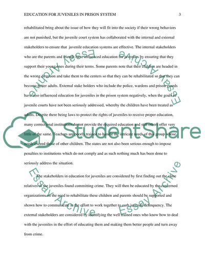 Criminal Law: Education for Juveniles in Prison System