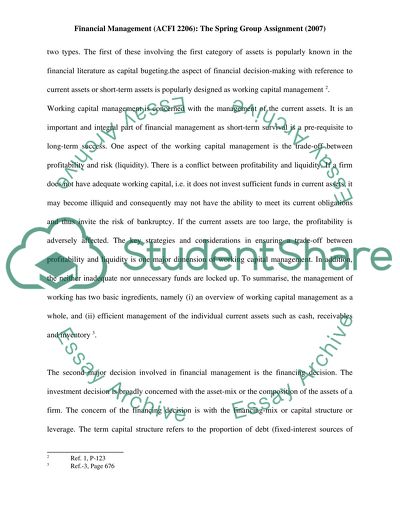 Financial Management: The Spring Group