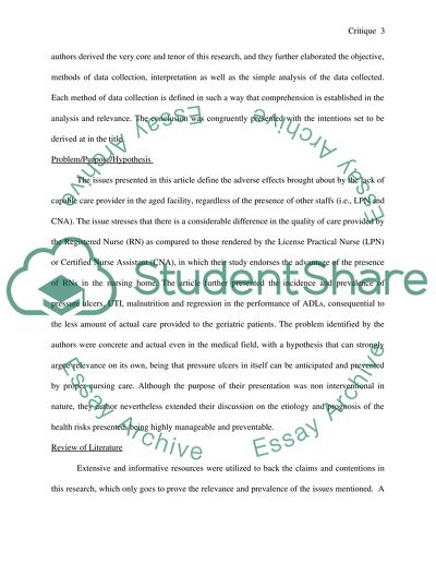RN Staffing Time and Outcomes of LongStay Nursing Home Residents Must be a Nursing Research Critique