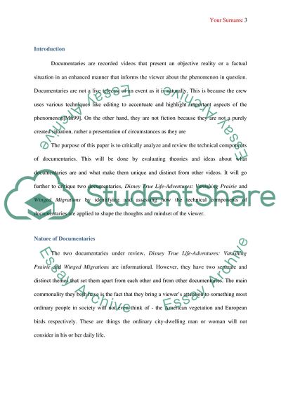 Analysis of Disney True Life-Adventures: Vanishing Prairie and Winged Migrations