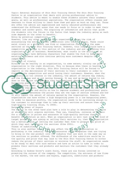 External Analysis of Shin Shin Training Centre