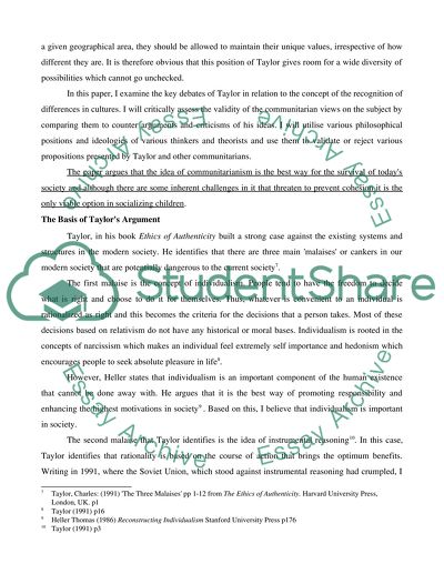 A Critique of Taylors Concept of Multiculturalism in Relation to Nation Building