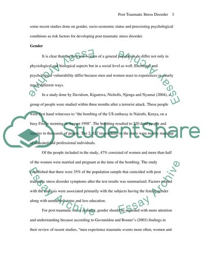 Risk Factors for Post Traumatic Stress Disorder
