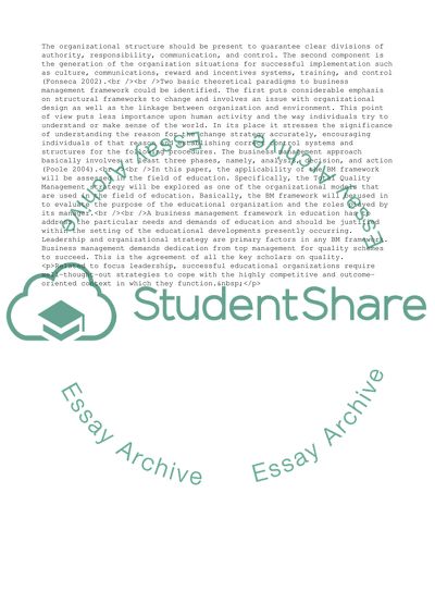 Business Management Framework in Educational Organizations