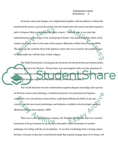 Comparative Asian Economics: The Meiji Period in the Japanese History