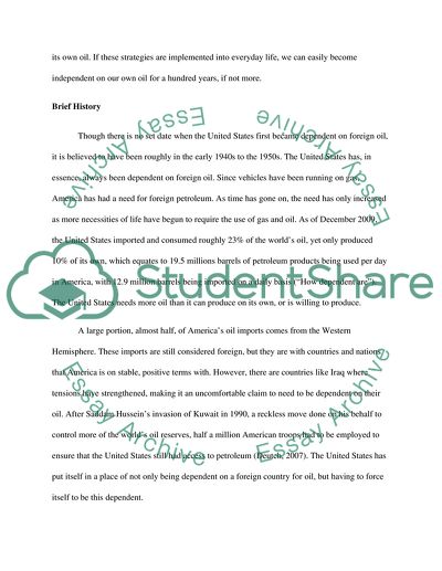 US Foriegn Dependancy for Oil