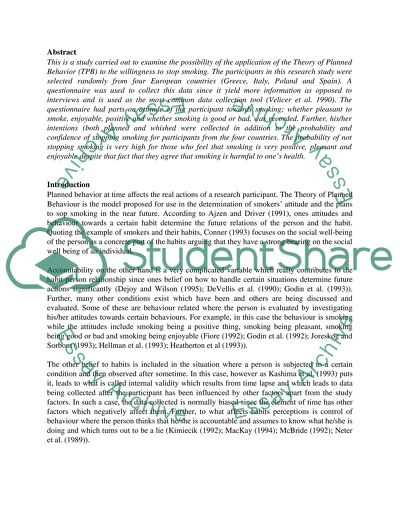 Application of the Theory of Planned Behavior to the Willingness to Stop Smoking