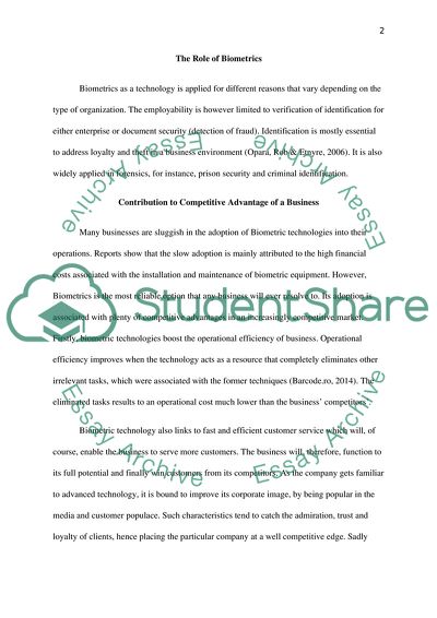 Biometrics - Careers, Technology and Contribution to Business Competitive Advantage