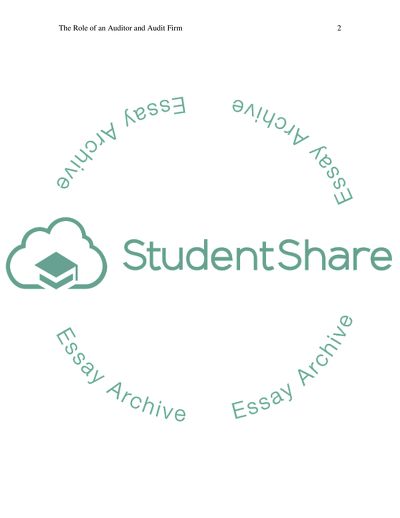 The CPA Profession and the Role of the Auditor