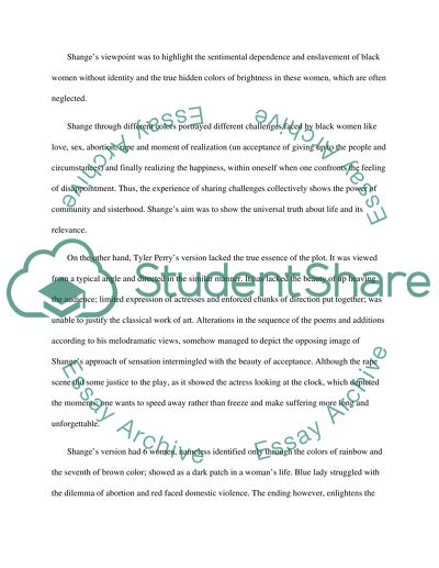 The Poem For Colored Girls by Ntozake Shanges