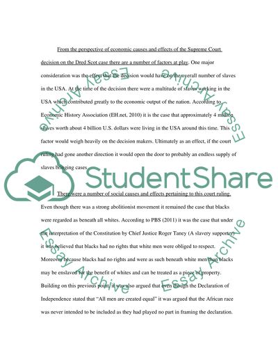 Cause and effect on the Dred Scott Supreme Court Decision