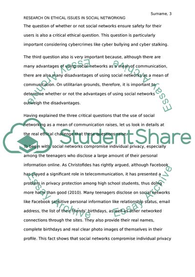 Ethical Issues in Social Networking