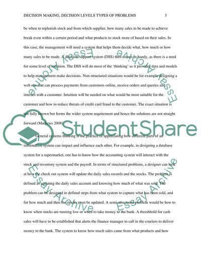 Decision Making, Decision Levels and Types of Problems