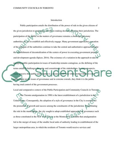 Public Participation and Community Councils in Toronto