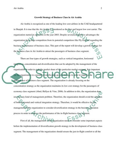 Growth Strategy of Business Class in Air Arabia