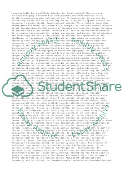 W4DQ:MANAGING INDIVIDUALS AND THEIR BEHAVIOUR FOR ORGANIZATIONAL EFFECTIVENESS