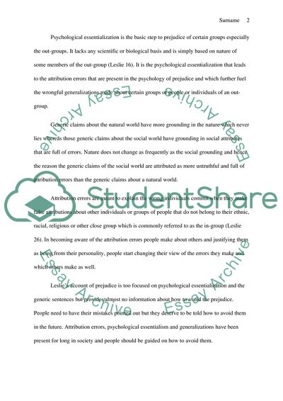 On Leslie on generics and prejudice